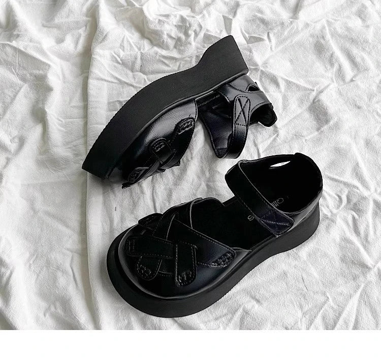 2025 Summer New Retro Style Mary Jane Enclosed Toe Sandals for Women Artistic & Versatile Weaving Style Thick Soled Roman Shoes