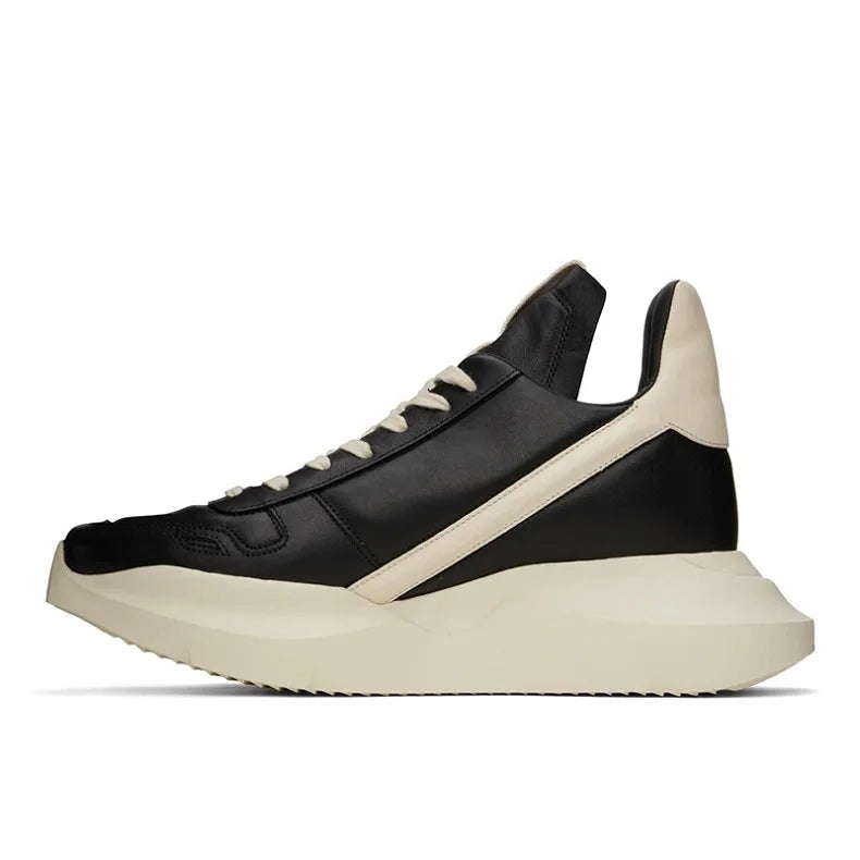 Spring Autumn New British Style Leisure Chunky Bottom Sewing Cross-tied Genuine Leather Men Casual Sneakers Male Board Shoes