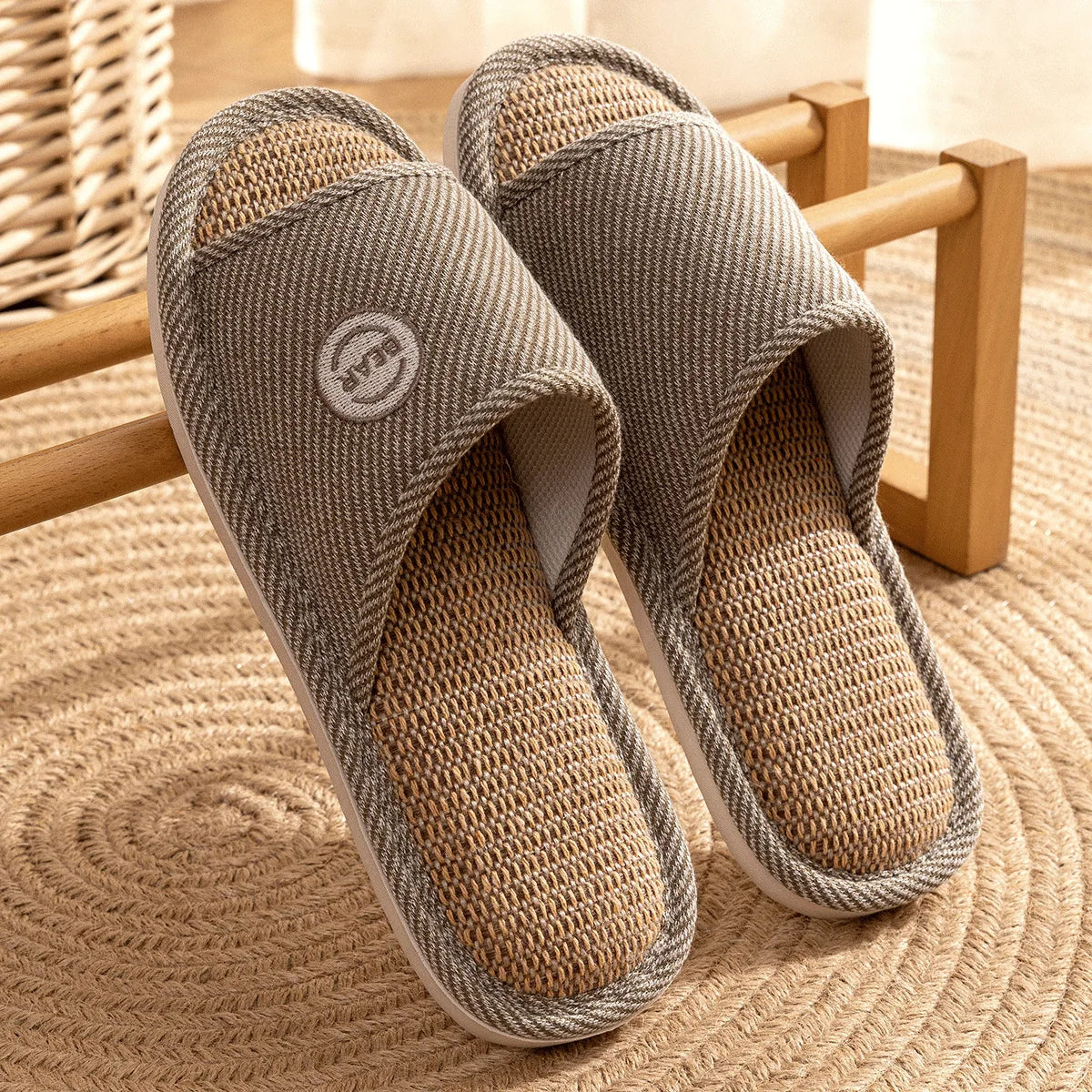 Couples Home Linen Slippers Women Indoor Soft Comfortable Bedroom Slides Men Leisure Non Slip House Shoes Platform Cotton Flats