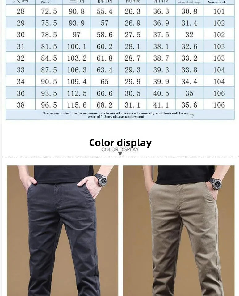 2025 Summer Thin Cotton Men's Casual Pants Trendy Versatile Elastic Light Business Trousers Work Formal Slim Straight Pants