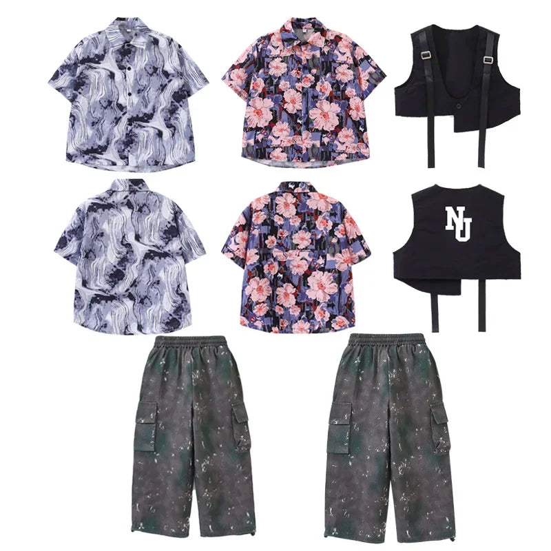 Kids Tracksuits Teens Stage Fashion Show Dance Clothes Boys Girls Suits Sets Vest Pant Shirt Children Jazz Hip Hop Costumes