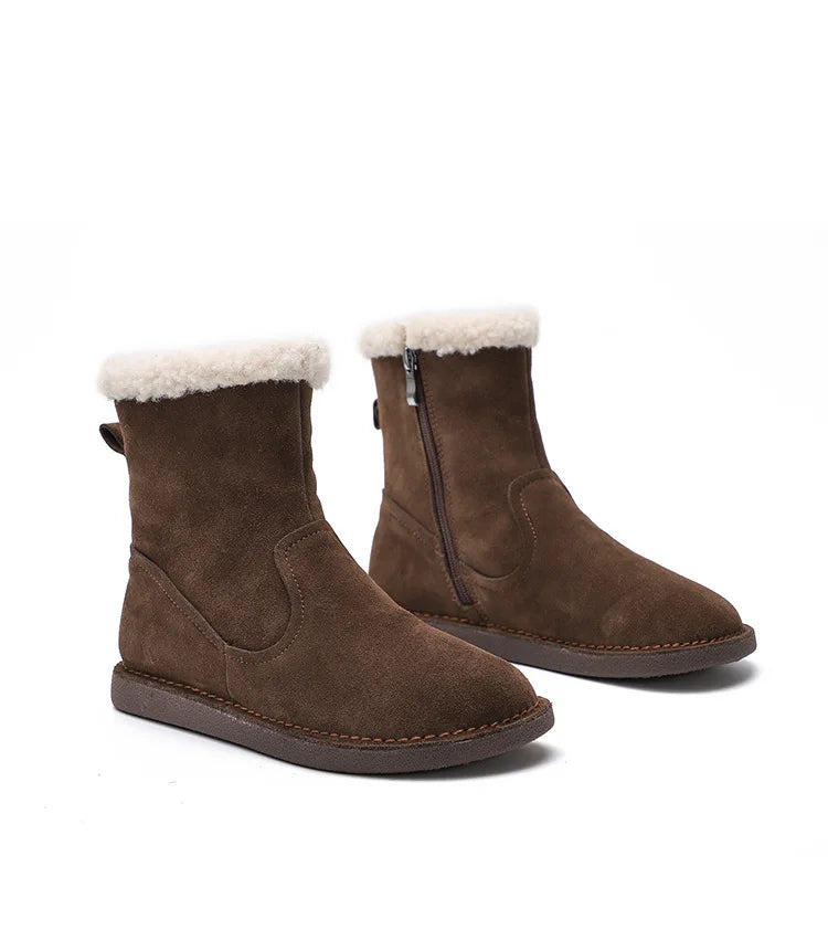 Careaymade-Genuine cow leather Snow cotton round head flats woolen short boots plush warm snow boots Oversized shoes size 35-43