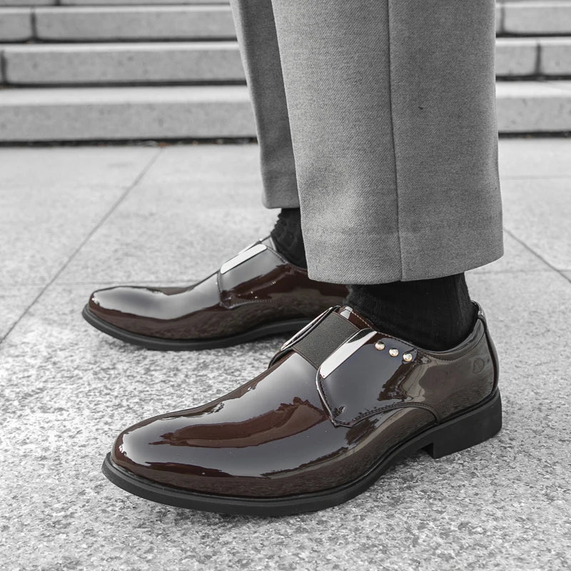Luxury Brand Men's Shiny Leather Shoes High-end Occasions Business Men's Formal Shoes Classic Loafers Brown Retro Shoes