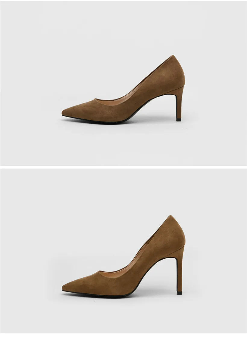 2025 Flock Leather Heels Women Pumps Bucket Pointed Toe High Heels Sexy Lady Shoes Thin Heels Chaussure Femme Autumn