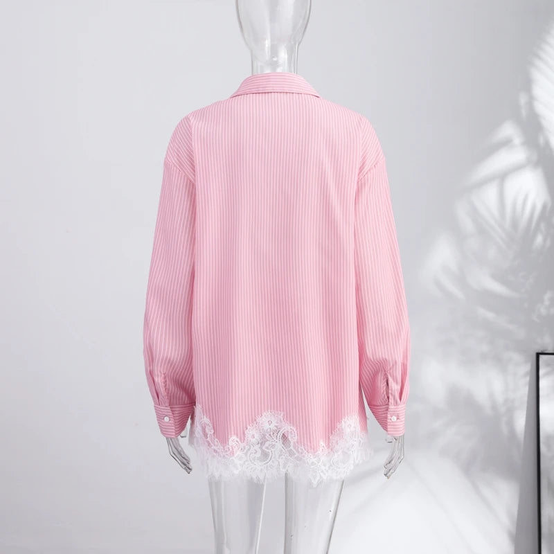 Casual Women's Matching Sets Long Sleeve Shirts Shorts Suit Lace Patchwork 2 Pieces Sets 2026 NEW Spring Beach Lady Outfits