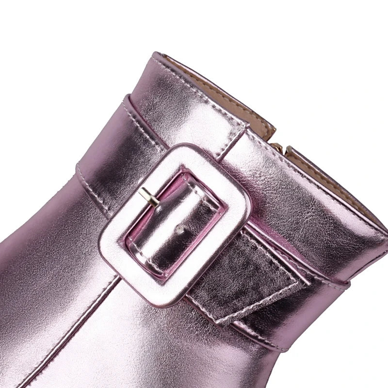 Luxury Women's Ankle Boots High Heels Platform Short Boot Zipper Gold Silver Pink Red Party Dance Shoes Female Large Size 45 48