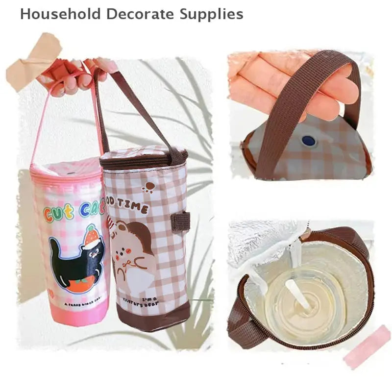 Portable Milk Tea Tote Bag Heat Preservation Bag Carrying Insulated Cup Cover Umbrella Bag Handbag Camping Drinkware Accessories