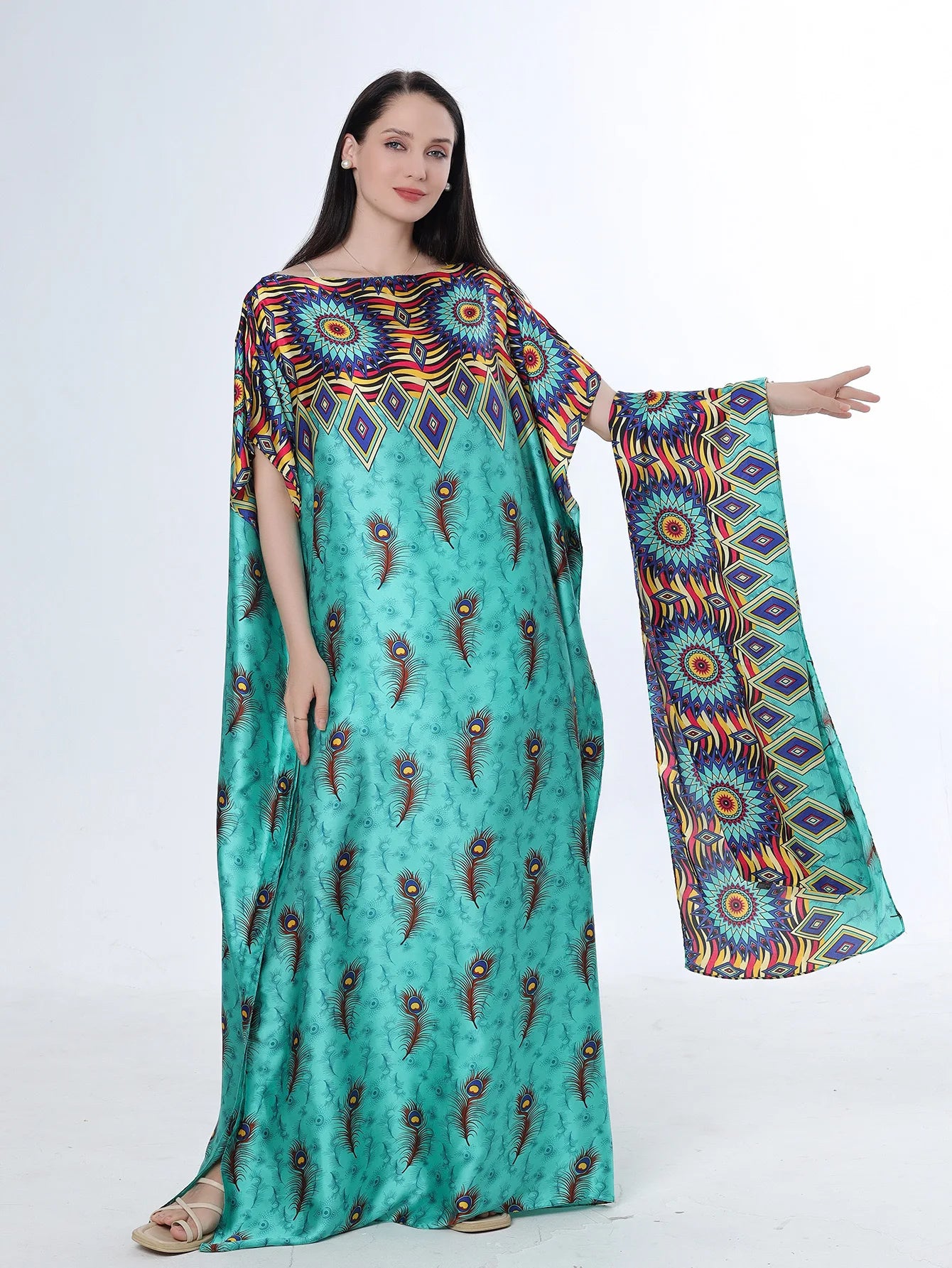 Summer New Fashion African Dresses For Women Elegant Printed Silk Muslim Lady Long Hijab Kaftan Dress Oversize Kuwait Abaya