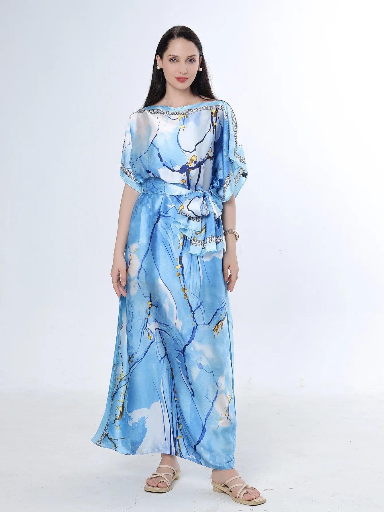 Summer New Fashion African Dresses For Women Elegant Printed Silk Muslim Lady Long Hijab Kaftan Dress Oversize Kuwait Abaya