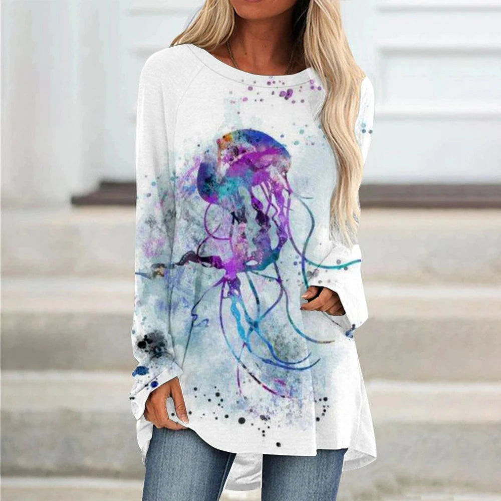 Women's T Shirt Wolf 3d Print T-shirt Women Fashion Animal T-shirts Casual Long Sleeve Tops Tees Vintage Tshirt Loose Tees Owl