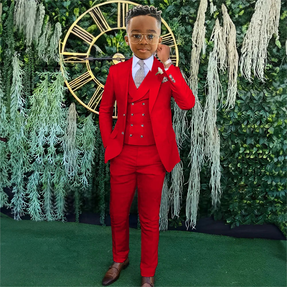 Fashionable Boys Suit Set 3 Pieces Jacket Vest Pants Banquet Party Outfit Elegant Children's Tuxedo Wedding Guest Clothes 2-20T