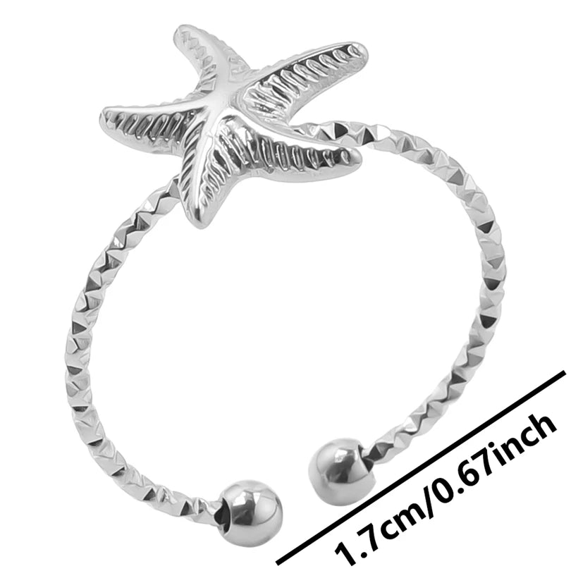 Fashion 5pcs/lot Marine Jewelry Sea Animals Conch Starfish Shell Rings Stainless Steel Rings Jellyfish Scallop Oceans Women Gift
