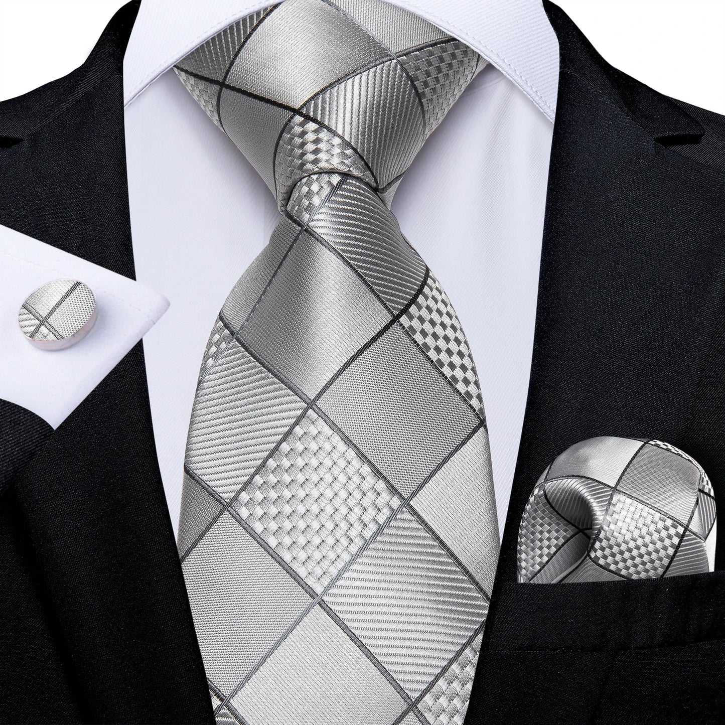 Dark Red Plaid Silk Ties for Men Classic 8cm Business Wedding Party Accessories Pocket Square Cufflinks Gift DiBanGu Dropship BAZAARHUBO