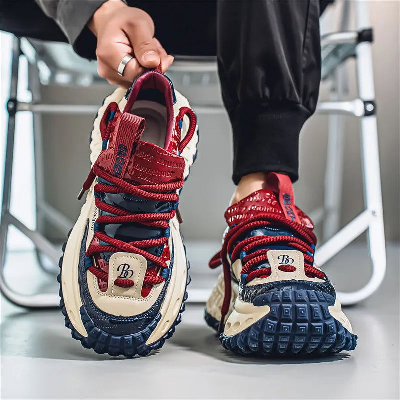 Trendy Dad Sneakers Thick Bottom Heightening Men's Casual Sports Shoes Spring Summer New Style round Toe Low Top EVA Insole