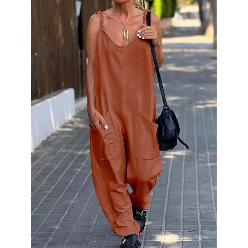 Jumpsuit Women's Solid Color Loose Suspender Pocket Trousers Street Trend Fashion Trousers for Female Jumpsuit