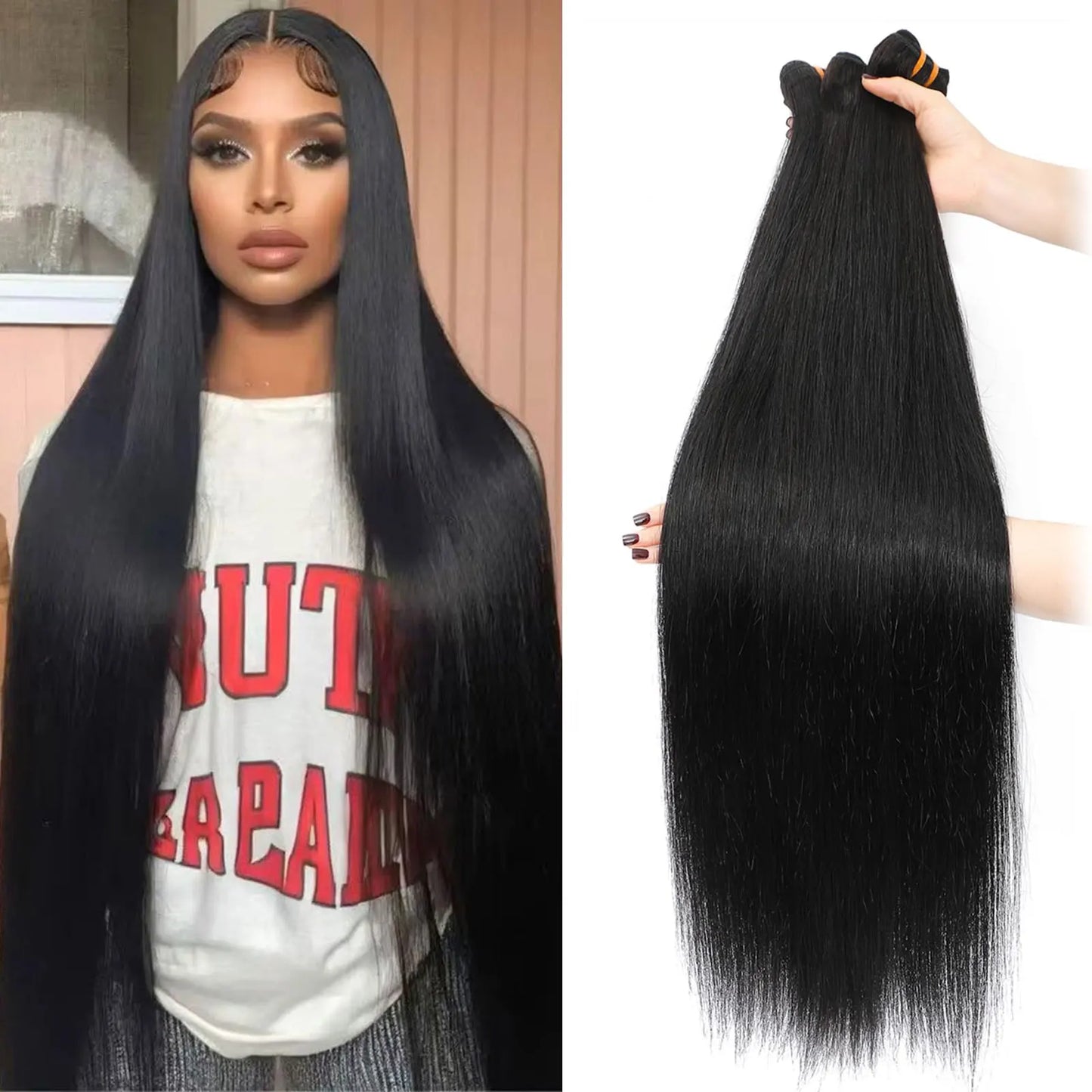 Jupade Human Hair Bundles Remy Straight Bundles Human Hair 1/3 PC Straight Quick Weave Hair Bundles Sew In Human Hair Extension
