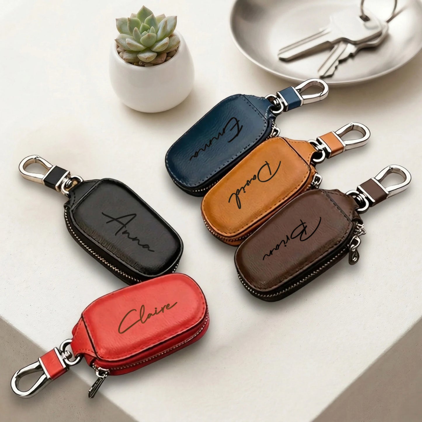 Personalized Custom Zipper Key Case Laser Engraving DIY Name Creative Keychain Cover With Zipper Durable PU Faux Leather Gifts