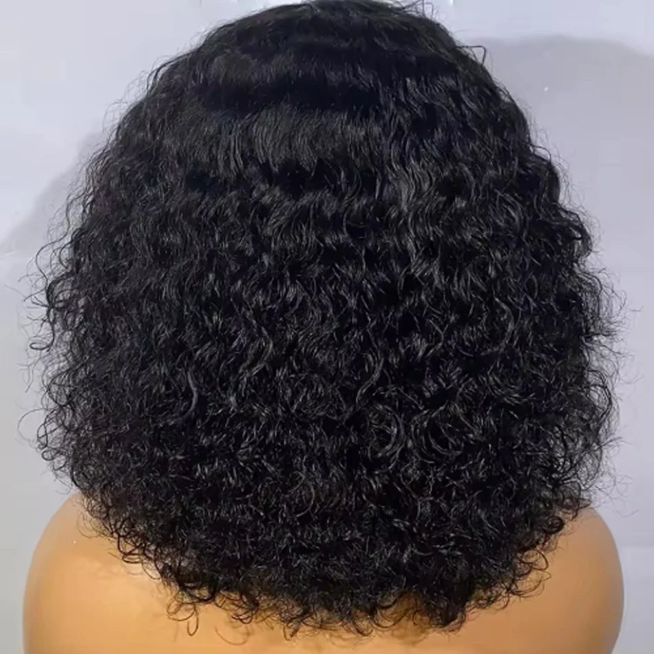 Short Curly Bob Human Hair Wig With Bangs Deep Curly No Lace 250 Density Brazilian Virgin Remy Fringe Human Hair Wigs Easy To Go
