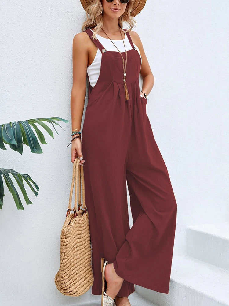 Women Summer Autumn Casual Straps Jumpsuits Elegant High Waist Wide Leg Trousers Harajuku Sleeveless Rompers Streetwear Overalls