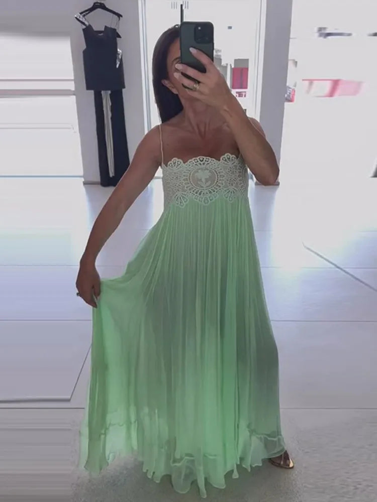 Sheer Layers Lace Stitching Solid Women's Suit Sling Mini Top High Waist Loose Long Skirt Fashion 2026 Summer New Beach Lady Set