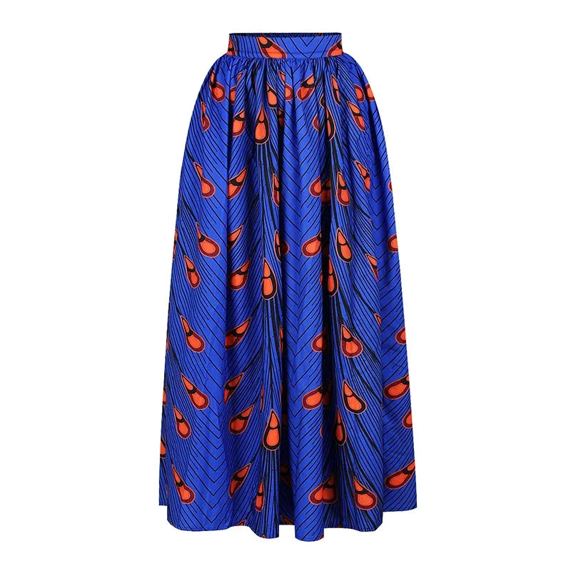 Fashion African National Women Two Piece Set Sexy Slash-neck Long Sleeve Tops +High Slit Maxi Skirt Summer Casual Ladies Suit