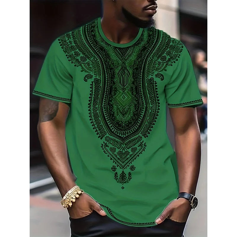 African Ethnic Pattern T-Shirt For Men Tribal Dashiki 3D Printed Tees Summer Casual Short Sleeve Loose T Shirts Round Neck Tops
