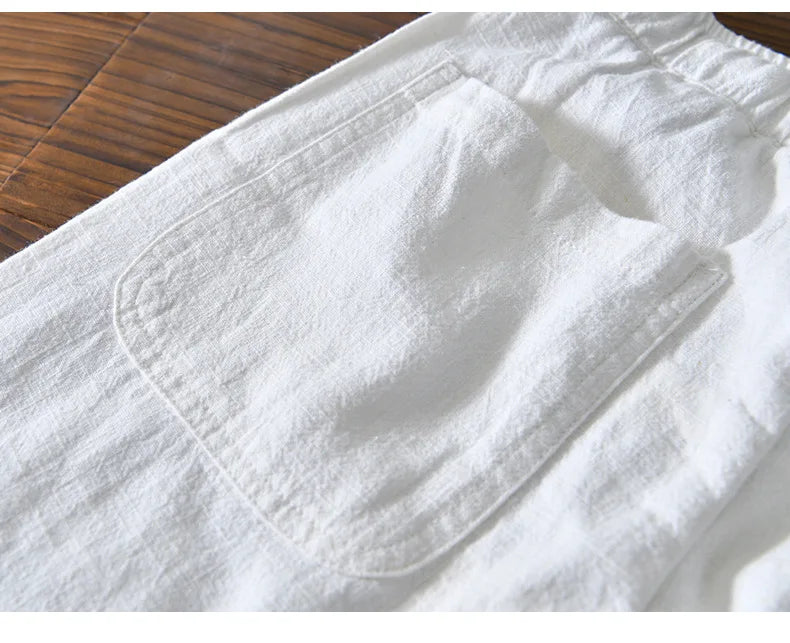 70% Linen,30% Cotton Men's Drawstring Elastic Waist Casual Pants, Straight Loose Ramie Trousers, Camping Fishing Comfortable