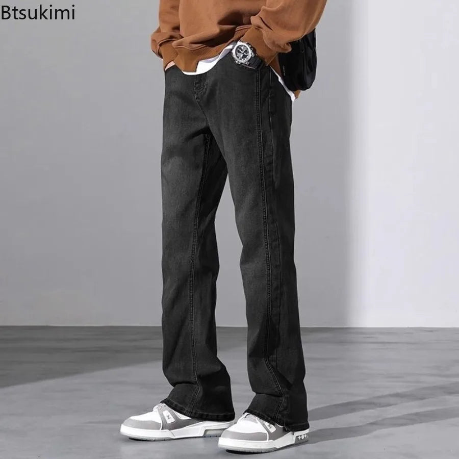2026 New Mens Fashion Retro High Street Jeans Spring Summer Loose Casual Straight Leg Micro Flared Long Trousers Male Streetwear