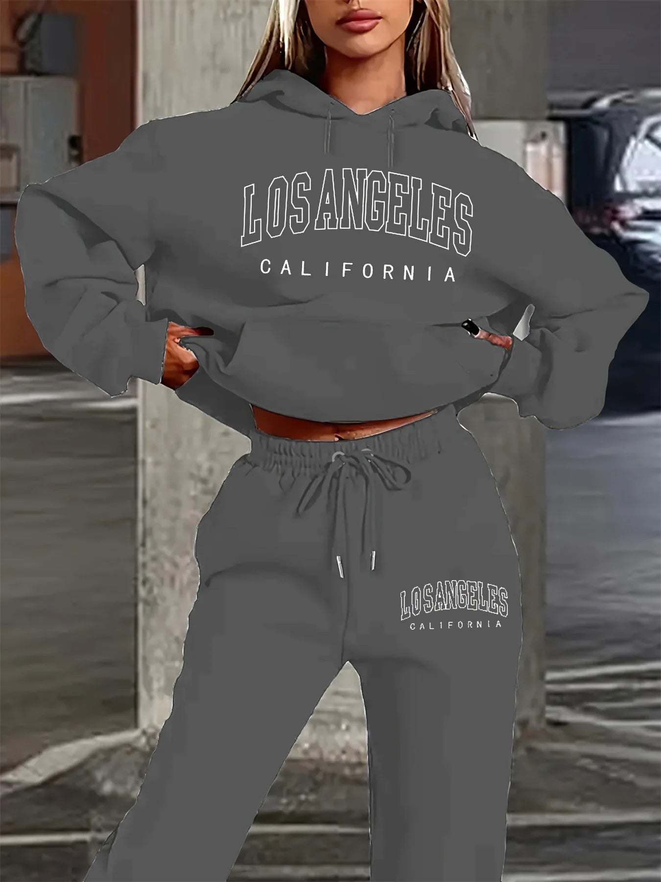 Women's Hoodie+Sweatpants Set Hip Hop Street Casual Los Angeles California Printed Loose Sweatshirt Autumn Fleece Warm Clothing