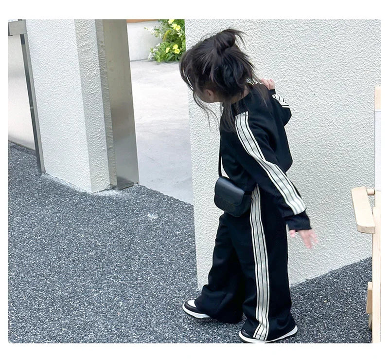 Girls Fashion Casual Sets Children Spring Autumn Sports Suits Kids Long-sleeved Jacket+Pants 2Pcs Outfits New Trend Clothes