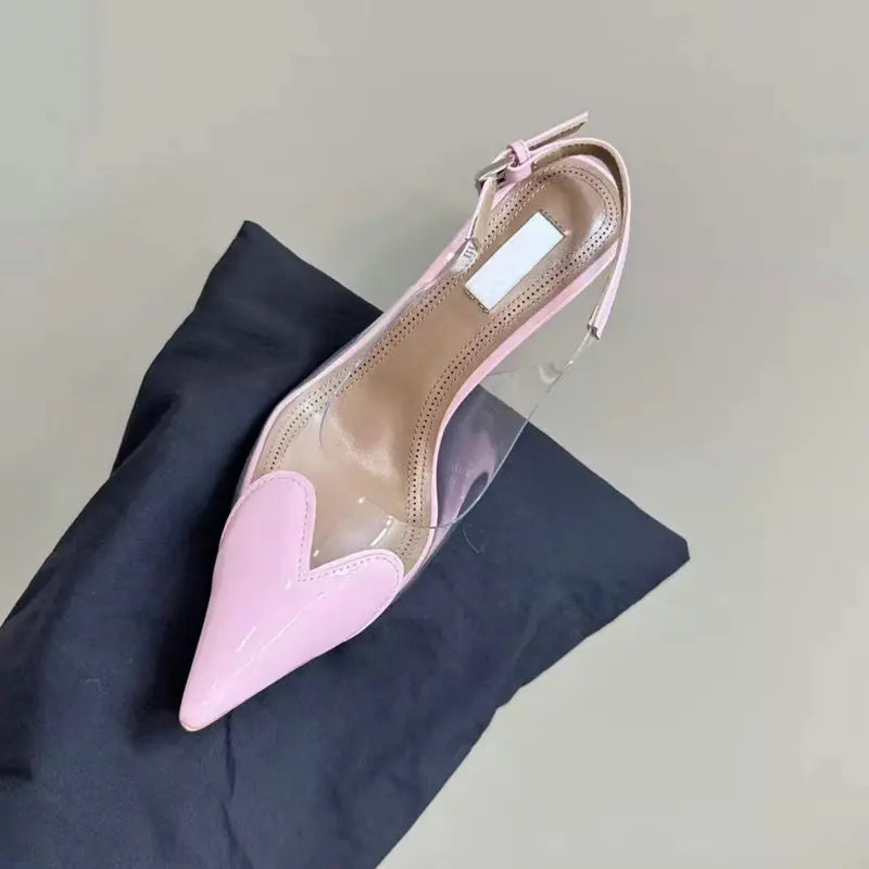 2025 New PVC European Style High Heels Women'S Summer Pointed Toe Runway Sandals Party Shoes