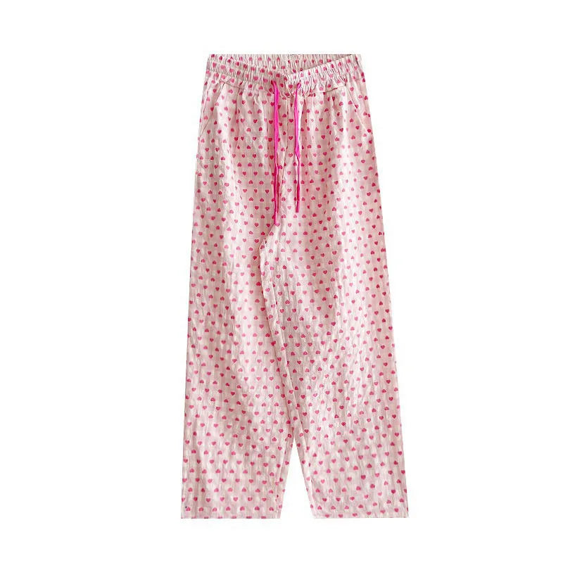 Love Print Pajama Pants Women 2025 New Casual Home Pants Pink Pants Can Be Worn As Outer