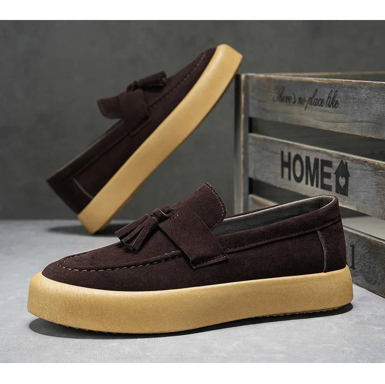 Mens Loafers Tassel Shoes Autumn  Fours Season British Style Fashion Casual Shoes Trendy Platform Anti Slip Vulcanized Shoes