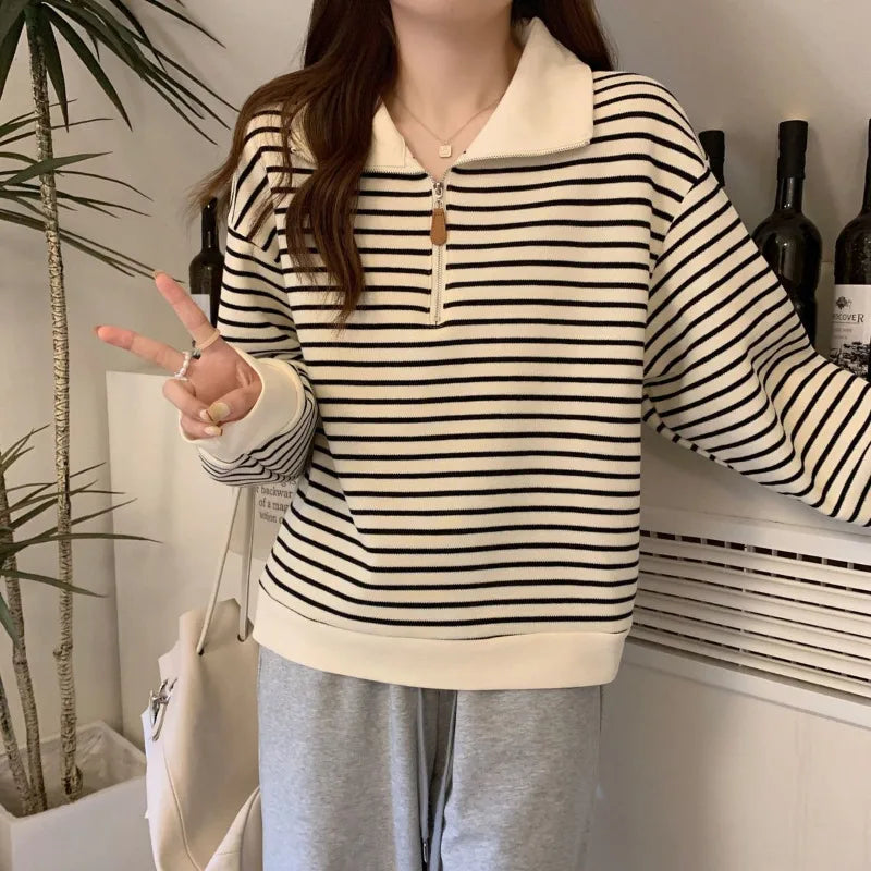 Women Striped Half Zip Sweatshirt Long Sleeve Collared Pullover Casual Fit  Fashion Oversized Streetwear Tops 2026 Tendencias BAZAARHUBO