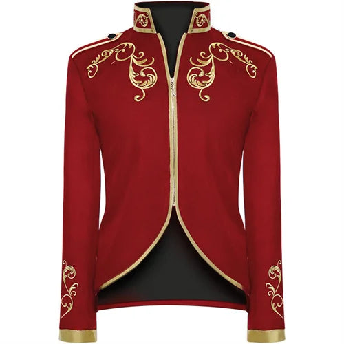 British Style Men Standing Collar Embroidered Suit Jacket Red / Blue Fashion Male Wedding Dance Party Patchwork Dress Coats