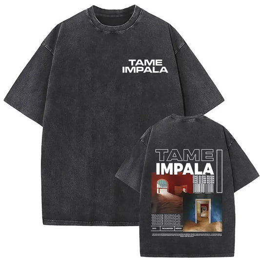 Tame Impala Deadbeat Tour 2025 Vintage Washed T-shirt Mens Hip Hop Oversized Short Sleeve T Shirts Casual O-Neck Cotton T Shirts