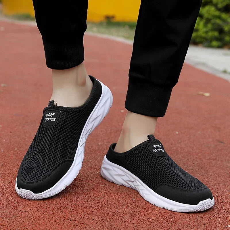 Half Slippers Outdoor High Quality Anti-slip Men Leisure Shoes Mesh Breathable Soft Comfortable Flat-bottomed Slippers
