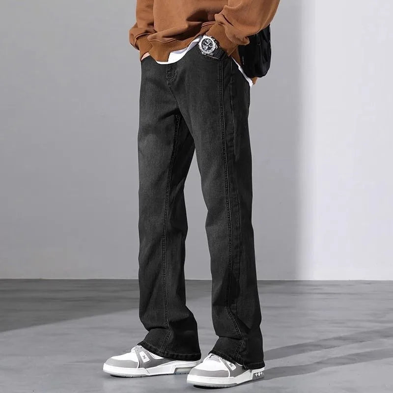 2026 New Mens Fashion Retro High Street Jeans Spring Summer Loose Casual Straight Leg Micro Flared Long Trousers Male Streetwear