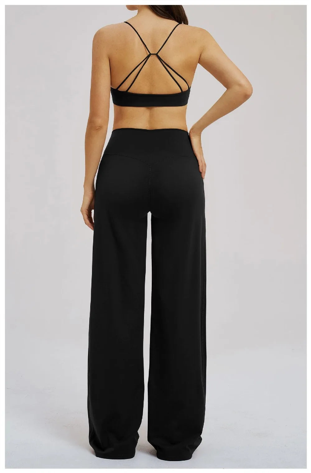 Yoga Set - Backless Bra + Cross Waist Wide Leg Pants Fitness Suit, Jogging Tracksuit Active Wear Workout Loungewear Sports Gym