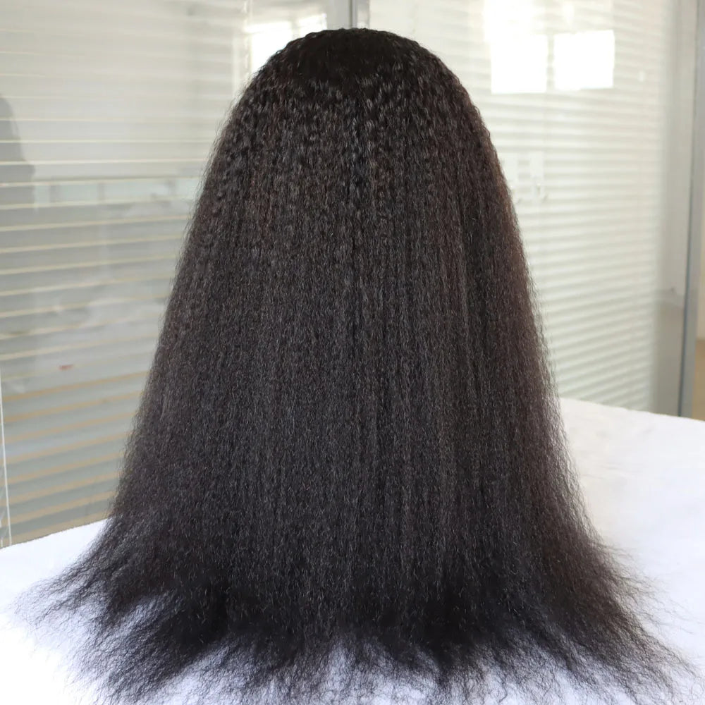 Jet Black #1 and #1B Virgin Remy Indian Human Hair Wig Kinky Straight Coarse Yaki 1x4' V/U Part Real Hair U Wig for Black Women