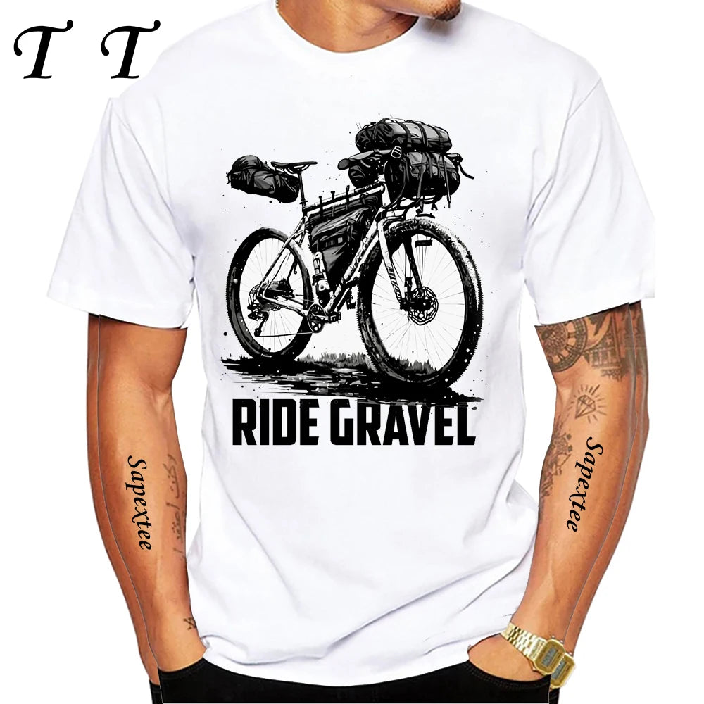Travel On Gravel Bikepacking Print T-Shirt Summer Men Short Sleeve Funny Bicycle Sport Boy Tops Anatomy Bike Cycling Casual Tees