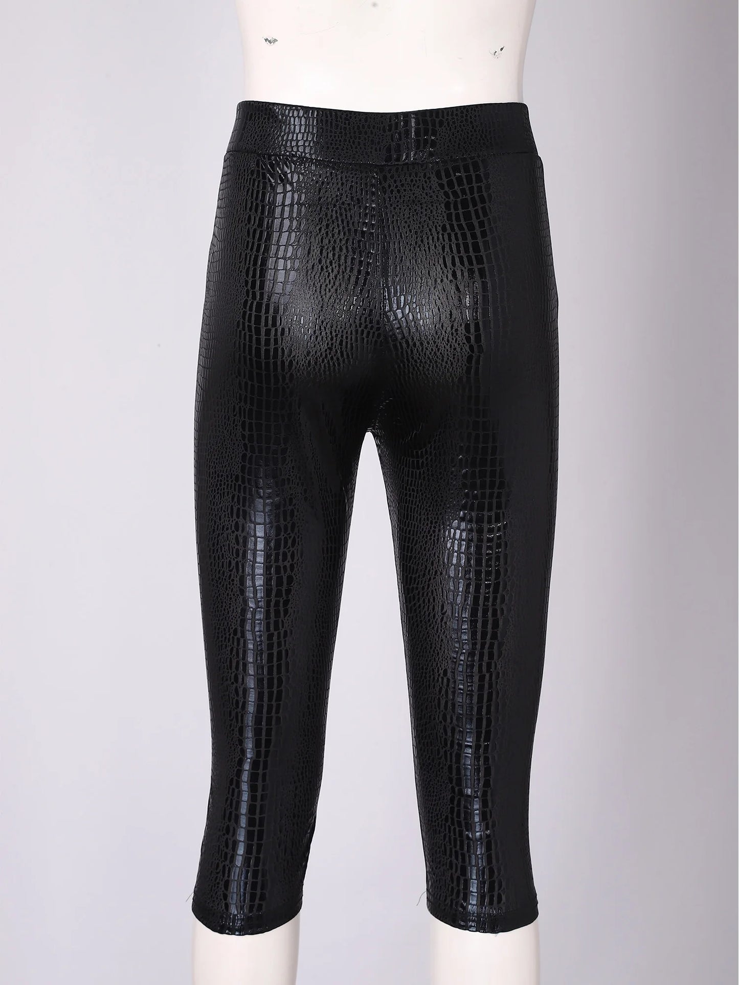 Womens Tights Skinny Pants Metallic Shiny Snake-skin Pattern Capri Pants V-shape Elastic Waistband Rave Party Nightclub Costume