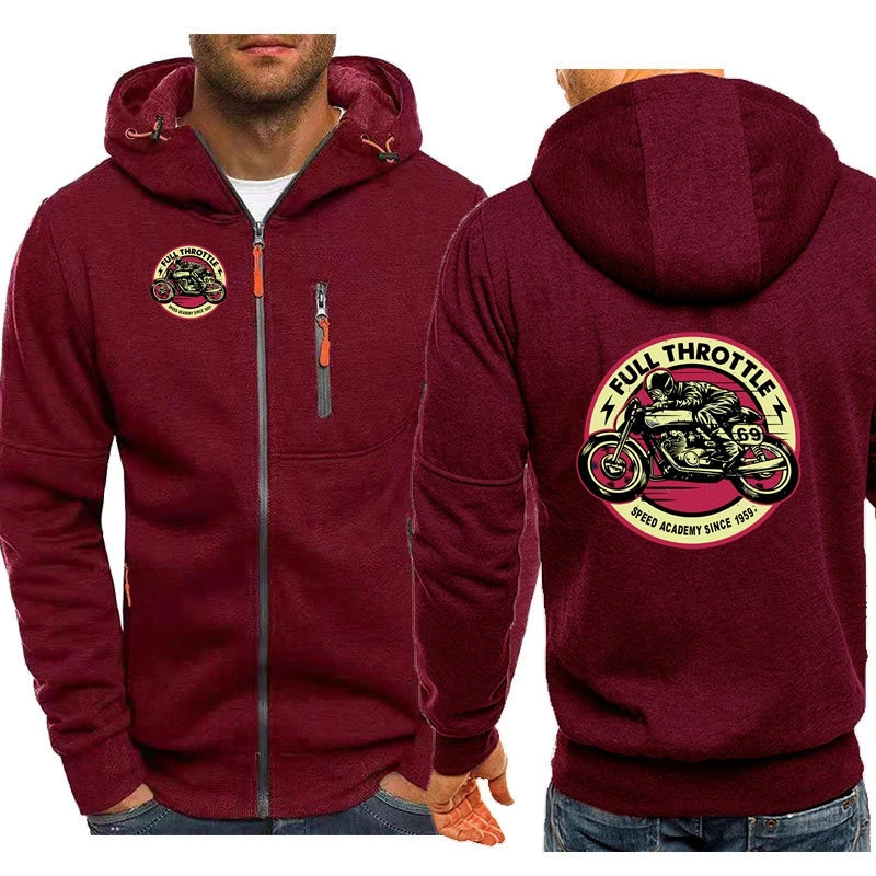 Vintage Men's Hoodies FULL THROTTLE CAFE RACER Special Edition ROCKABILLY BIKER Motorcycle Zipper Hooded Outerwears Hoodies 5HGG
