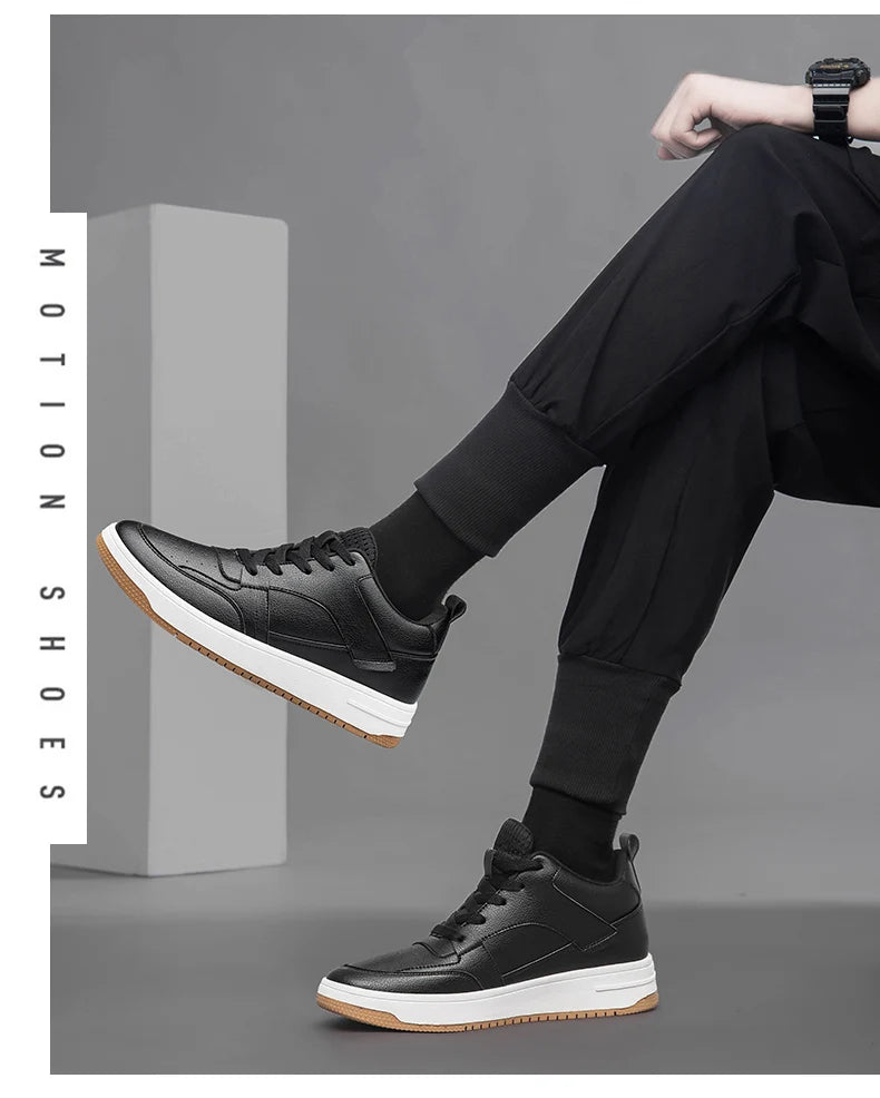 Men Genuine Leather Casual Shoes Men Sneakers Men Skateboard Shoes Comfortable Platform Male Footwear Height Increase Insole 6-8