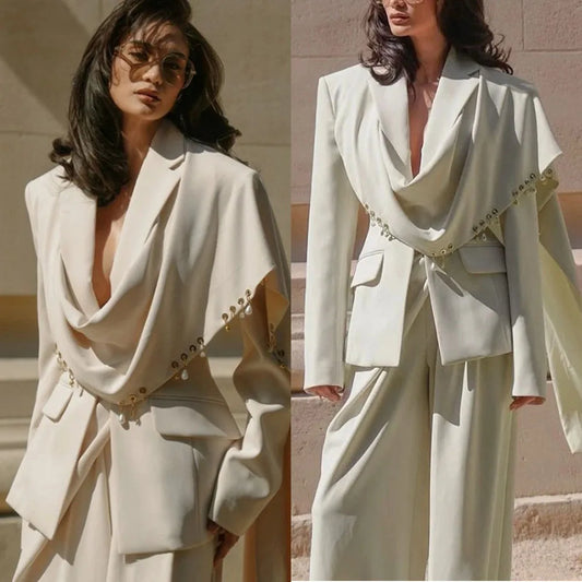 Women's Dresses Suit Gowns Elegant Peaked Lapel Short Sleeves Jacket Coat And Pants For Female 2 Pieces Suit Customized W6238