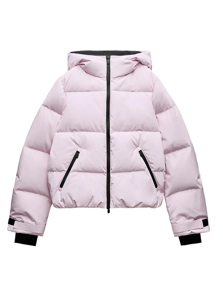 Women Hooded Zipper Short Skiing Cotton Jacket Long Sleeved Thick Warm Coat Comfortable Long Sports Pant 2025 New Lady Sport Set