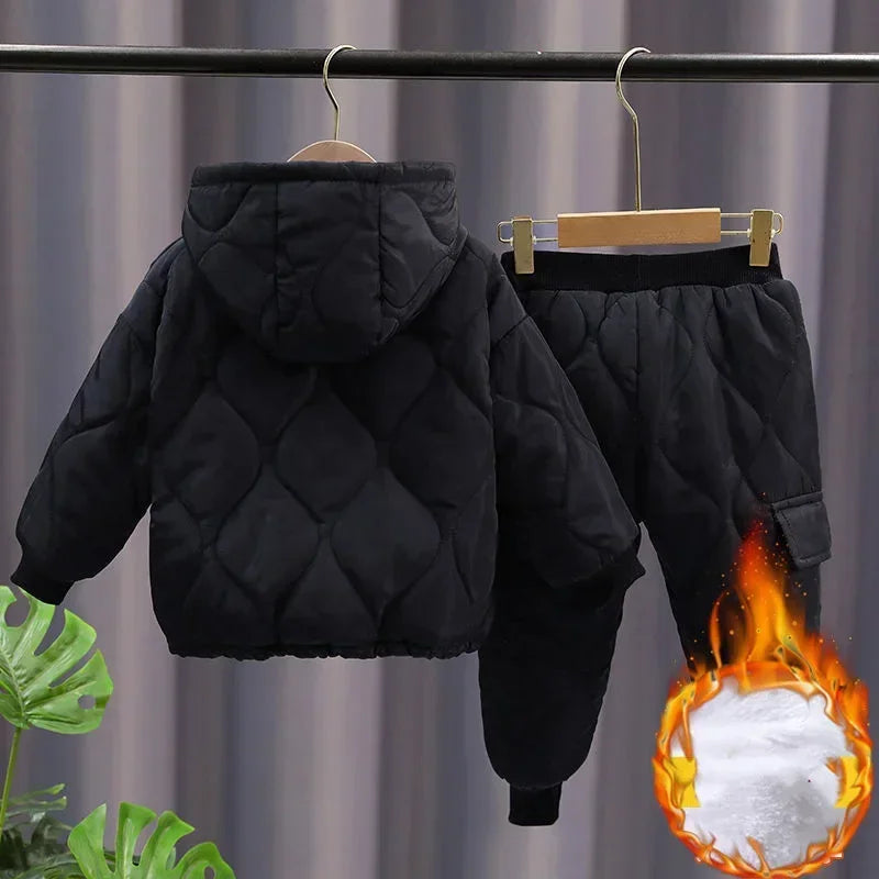 2025 Children Warm Thick Jackets Pants Suit Spring Girls Boys Clothing Sets Coats Trousers 2-10 Y Kids Tracksuit Winter Outfits
