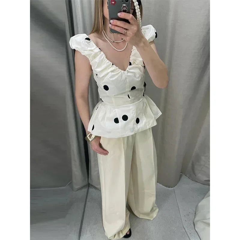 Vintage Polka Dot Backless Tank Tops Sexy Summer Street Chic Slim Deep V Neck Vest Casual Ruffles Sleeveless Tops Woman 2026