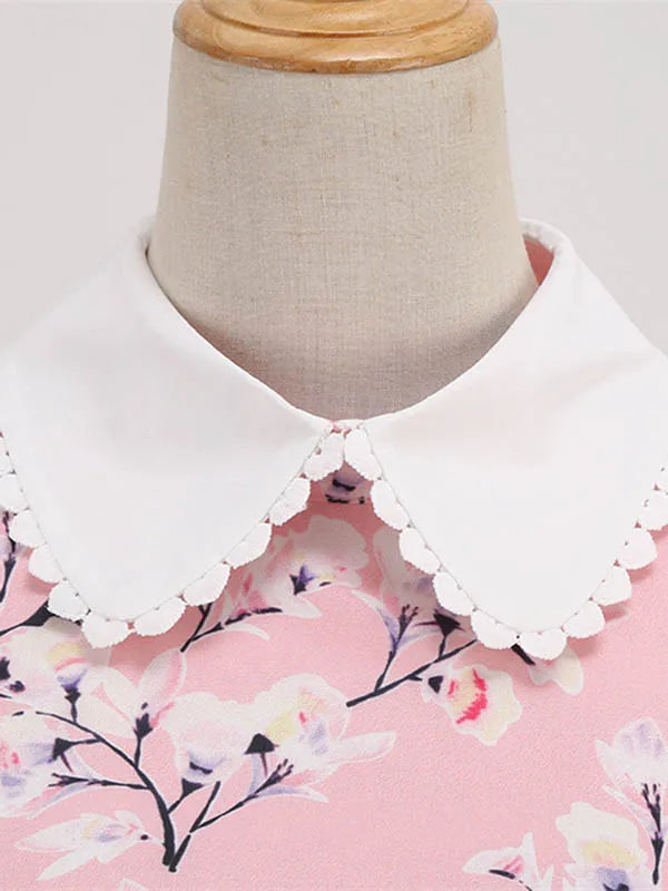 Women Vintage Dress Floral Print Peter pan Collar Elegant Party Dress Puff Short Sleeve Pin Up 50s Party Sundress 3XL