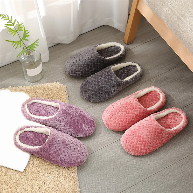 New Soft Sole Slippers Women Men Indoor Floor Flat Shoes Spring Autumn Winter Warm Home Cotton Plush Suede